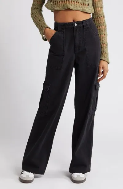 Bp. Elastic Waist Wide Leg Carpenter Jeans In Black Wash