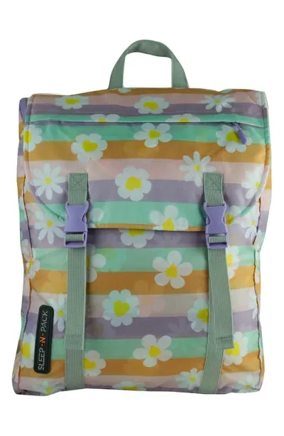 Mimish Kids' Sleep-n-pack Daisy Stripe Print Sleeping Bag Backpack In Happy Daisy Stripes