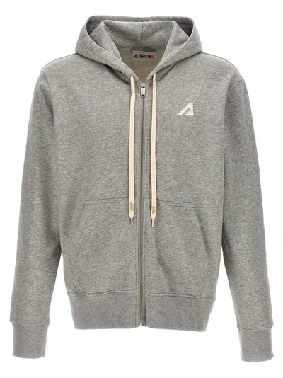 Autry Logo Embroidery Hoodie Sweatshirt In Grey