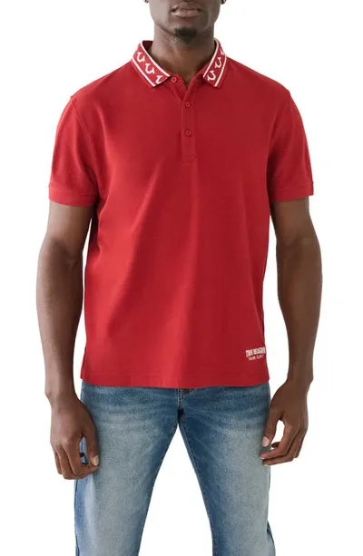 True Religion Brand Jeans Logo Collar Cotton Polo In Red Dahlia