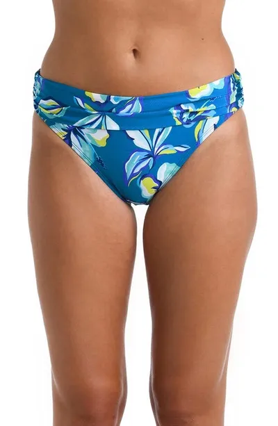 La Blanca Shirred Band Hipster Bikini Bottom In Fiji Tropics Ocean In Multi