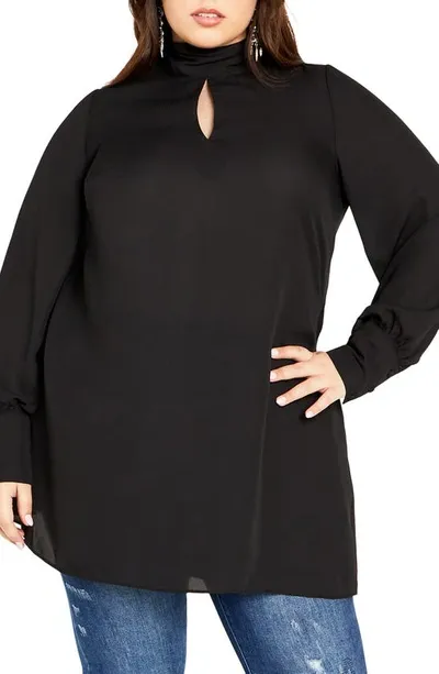 City Chic Tie Neck Tunic Top In Black