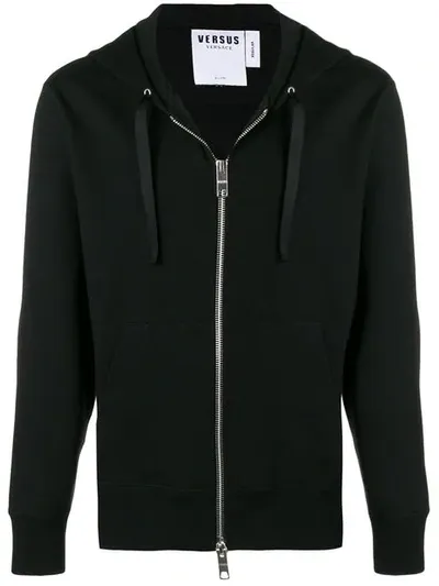 Versus Logo-print Zipped Hoodie In Black