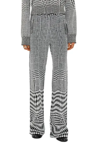 Burberry Warped Check Wool Blend Wide Leg Pants In Monochrome Ip Ptt