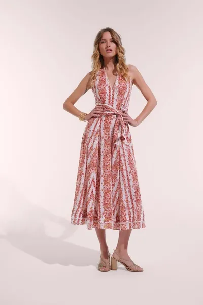 Poupette St Barth Long Dress Beth In Pink Waves Flowers