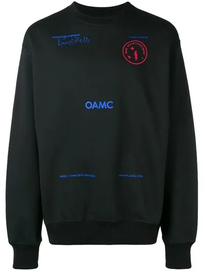 Oamc Kunsthalle Embroidered Cotton-jersey Sweatshirt In Black