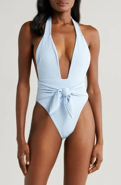 Montce Tropez Rib Tie Waist One-piece Swimsuit In Peri Rib