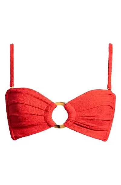 Montce Tori O-ring Scrunch Bikini Top In Crimson Micro Scrunch