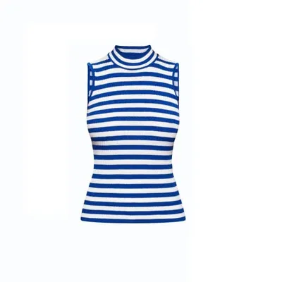 Rumour London Henley Blue Striped Sleeveless Top