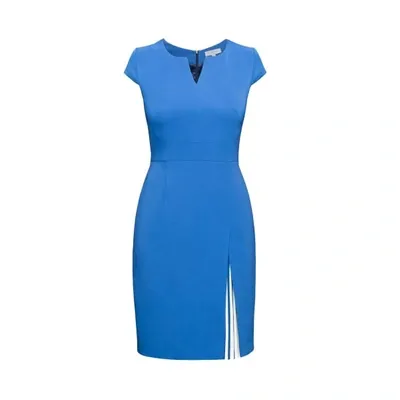 Rumour London Women's Mariana Blue Stretch-crepe Dress With Capped Shoulder & Pleated Deatail