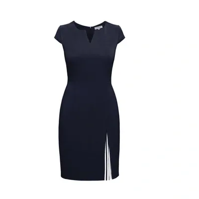 Rumour London Women's Mariana Midnight Blue Stretch Crepe Dress With Capped Shoulder & Pleated Deatail