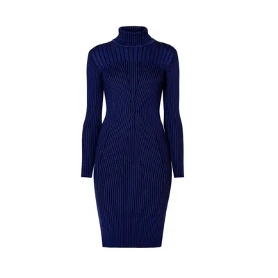 Rumour London Cleo Blue Two-tone Ribbed Knit Dress