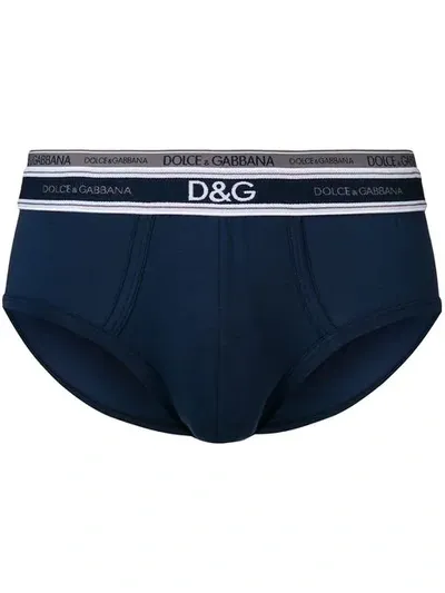 Dolce & Gabbana Logo Double Waistband Briefs In Blue