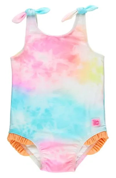 Rufflebutts Kids' Rainbow Tie Dye One-piece Swimsuit In Pink Multi