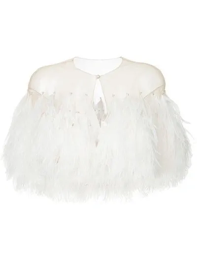 Isabel Sanchis Illusion Tulle Feather Capelet In Neutrals