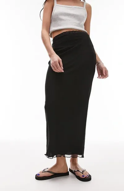 Topshop Lace Trim Mesh Maxi Skirt In Black