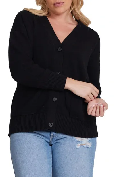 Minnie Rose Oversize Cotton & Cashmere Cardigan In Black