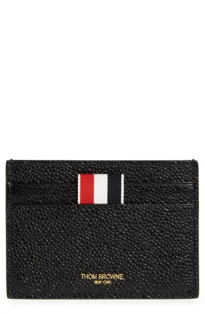 Thom Browne Grained Leather & Canvas Card Holder In Black