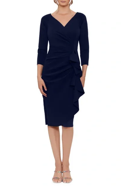 Xscape Ruffle Scuba Sheath Dress In Midnight