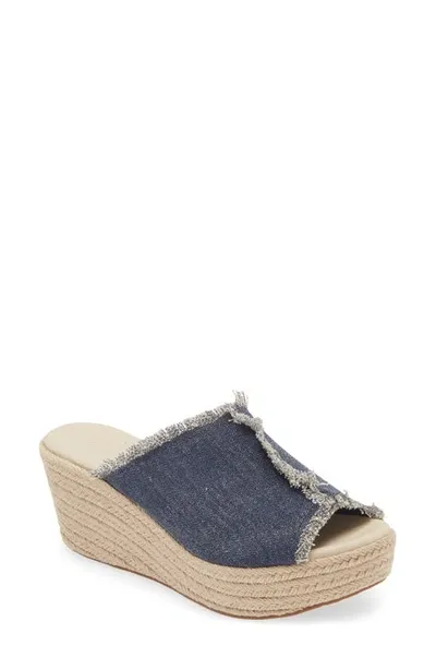 Chocolat Blu Platform Wedge Sandal In Indigo Linen