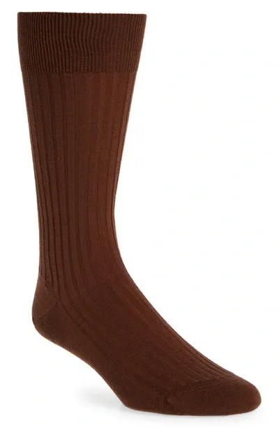 Pantherella Merino Wool Blend Dress Socks In Conker