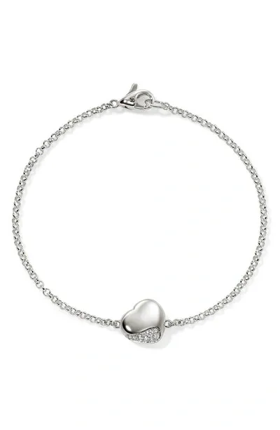 John Hardy Pebble Heart Pavé Diamond Bracelet In Silver