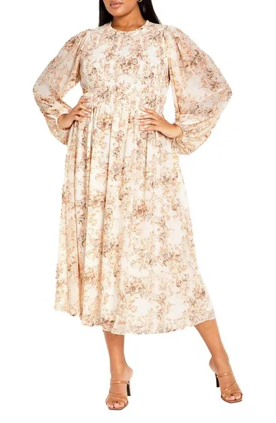 City Chic Alison Long Sleeve Maxi Dress In Ivory Soft Touch