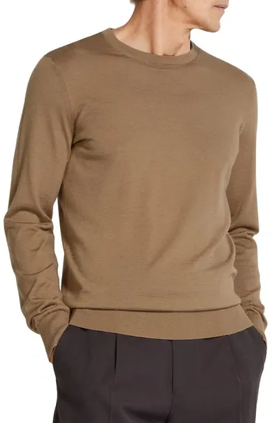 Zegna Cashmere & Silk Crewneck Sweater In Dark Beige Melange