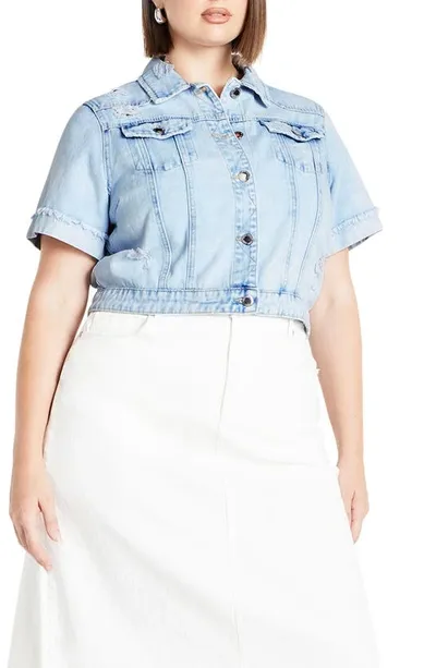 City Chic Ariadne Short Sleeve Denim Jacket In Light Denim