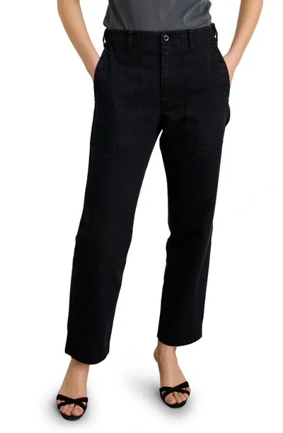 Alex Mill Neil Herringbone High Waist Straight Leg Utility Pants In Washed Black