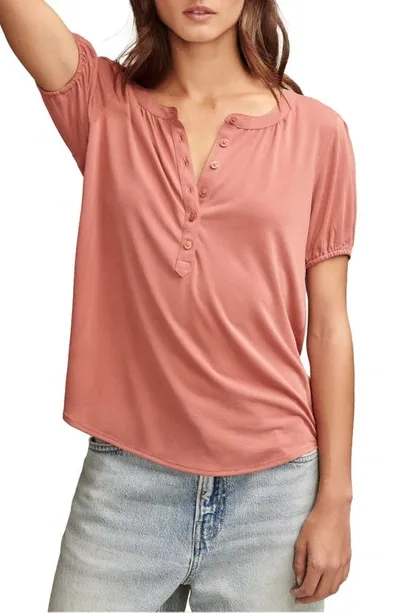 Lucky Brand Sandwash Puff Sleeve Henley In Dusty Cedar