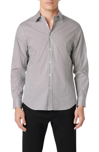 Bugatchi Julian Geometric Stretch Cotton Button-up Shirt In Zinc