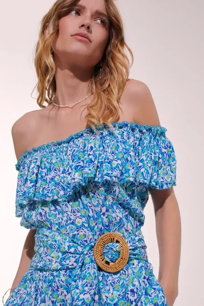 Poupette St Barth Short Jumpsuit Bella In Blue Ocean Flowers