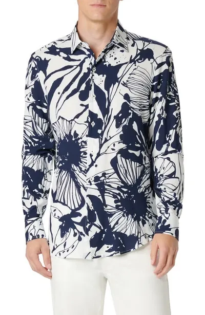 Bugatchi Julian Shaped Fit Floral Print Button-up Shirt In Navy