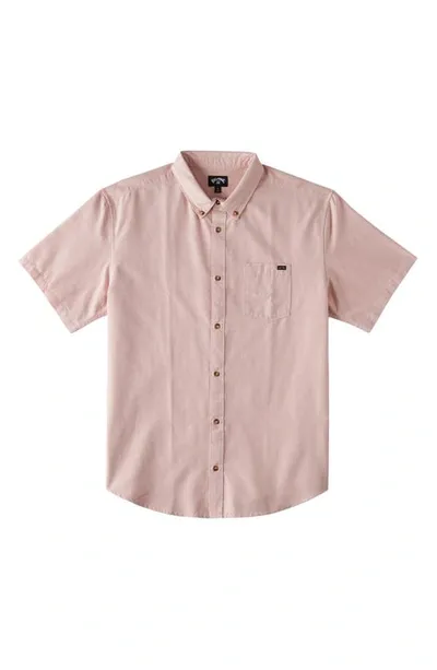 Billabong All Day Solid Short Sleeve Button-down Shirt In Dusty Pink