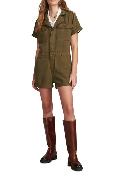 Lucky Brand Denim Utility Romper In Dark Olive