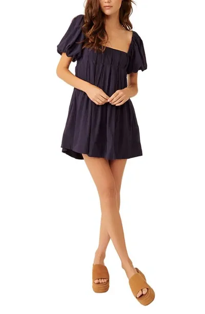 Free People Free-est Marina Tie Back Cotton Crinkle Babydoll Dress In Peacoat