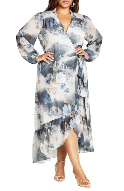 City Chic Rylie Long Sleeve Faux Wrap Maxi Dress In Ethereal Rose