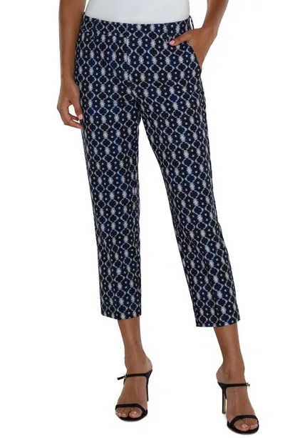 Liverpool Los Angeles Kelsey Batik Print Crop Slim Stretch Suiting Trousers In Navy Batik