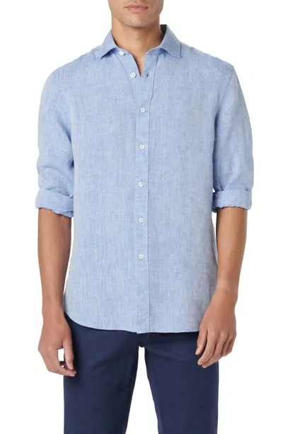 Bugatchi Axel Linen Button-up Shirt In Classic Blue