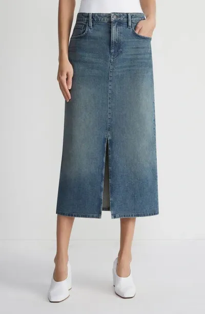 Lafayette 148 Front Slit Denim Midi Skirt In Sun Faded