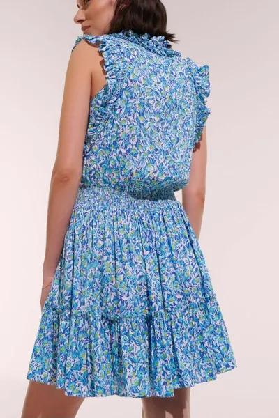 Poupette St Barth Mini Dress Triny In Blue Ocean Flowers