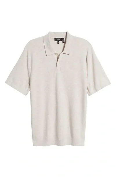 Theory Goris Lightweight Knit Polo Shirt In Melange Ivory