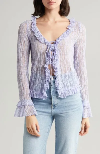 Astr Lace Front Tie Bed Jacket In Lavender