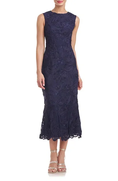 Js Collections Meli Soutache Cocktail Midi Dress In Navy