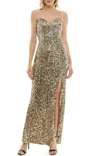 Speechless Sequin Sweetheart Neck Gown In Bronze