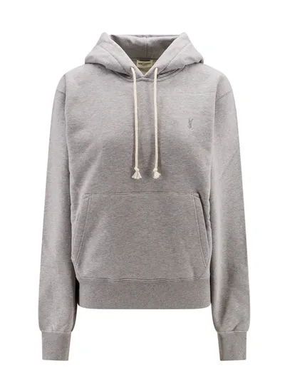 Saint Laurent Biologic Cotton Sweatshirt With Embroidered Monogram In Grey