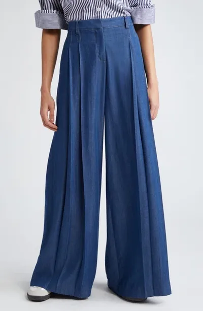 Twp New Didi Pleated Wide Leg Pants In Meidum Inidgo