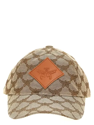 Mcm Logo Printed Cap Hats In Beige