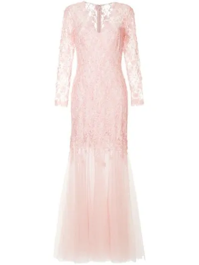 Tadashi Shoji Lace Maxi Gown In Pink